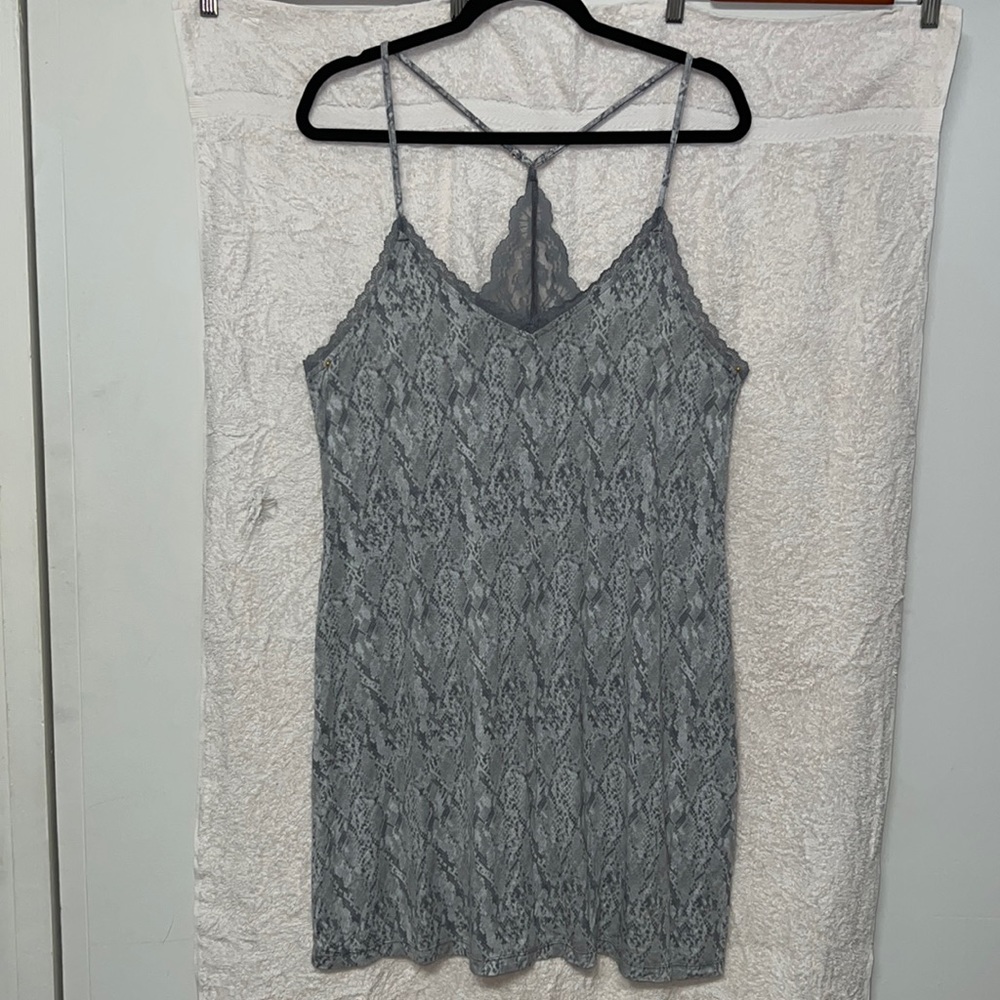 INC Night Gown Lace T-Back Gray Large